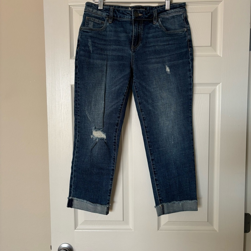 KUT from the Kloth Amy Crop Straight Leg Distressed Jean Size 4